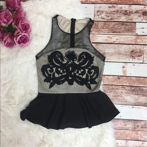 Black Mustard Seed Mesh Peplum Top